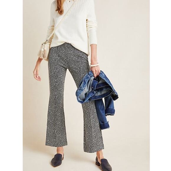 Anthropologie The Essential Leopard Cropped Flare Trousers Black White Small - Picture 1 of 10